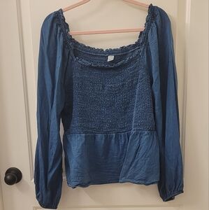 Chambray smocked peplum Top